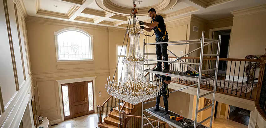 Two-Story Foyer Chandelier Installation in Arlington